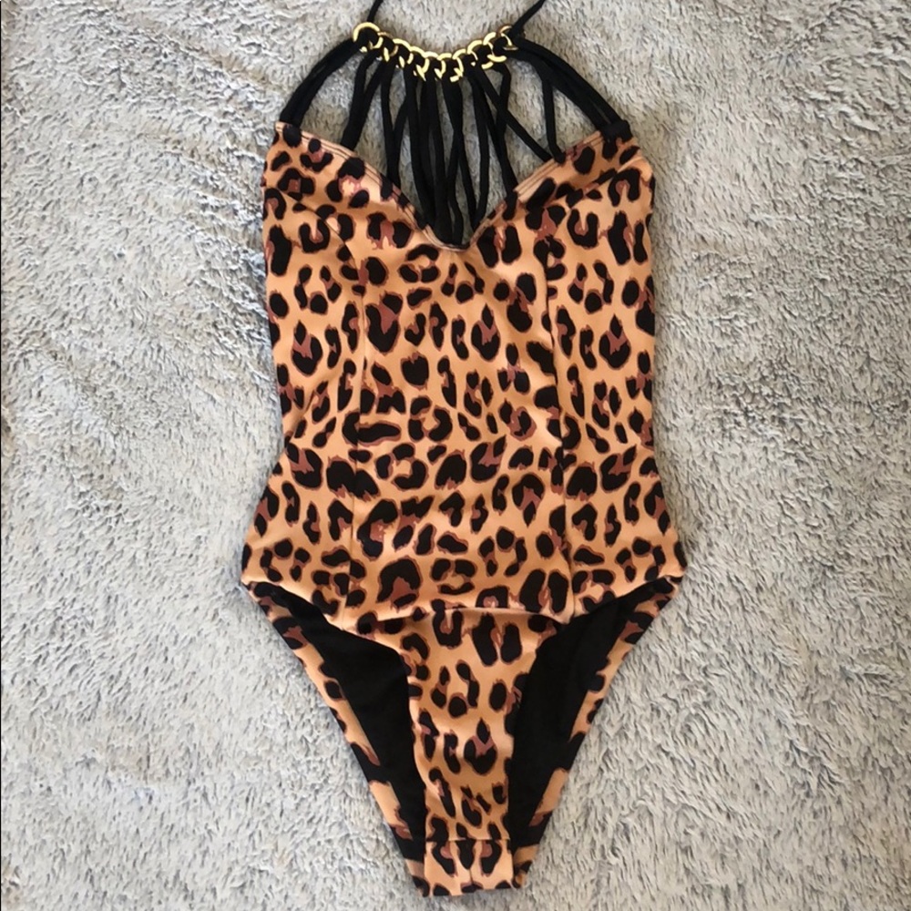 Leopard print one piece swimsuit